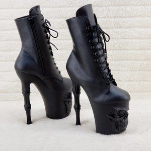3d Skull Platfform 8" Finger Bone Heel Ankle Boots Vortex Black Matte